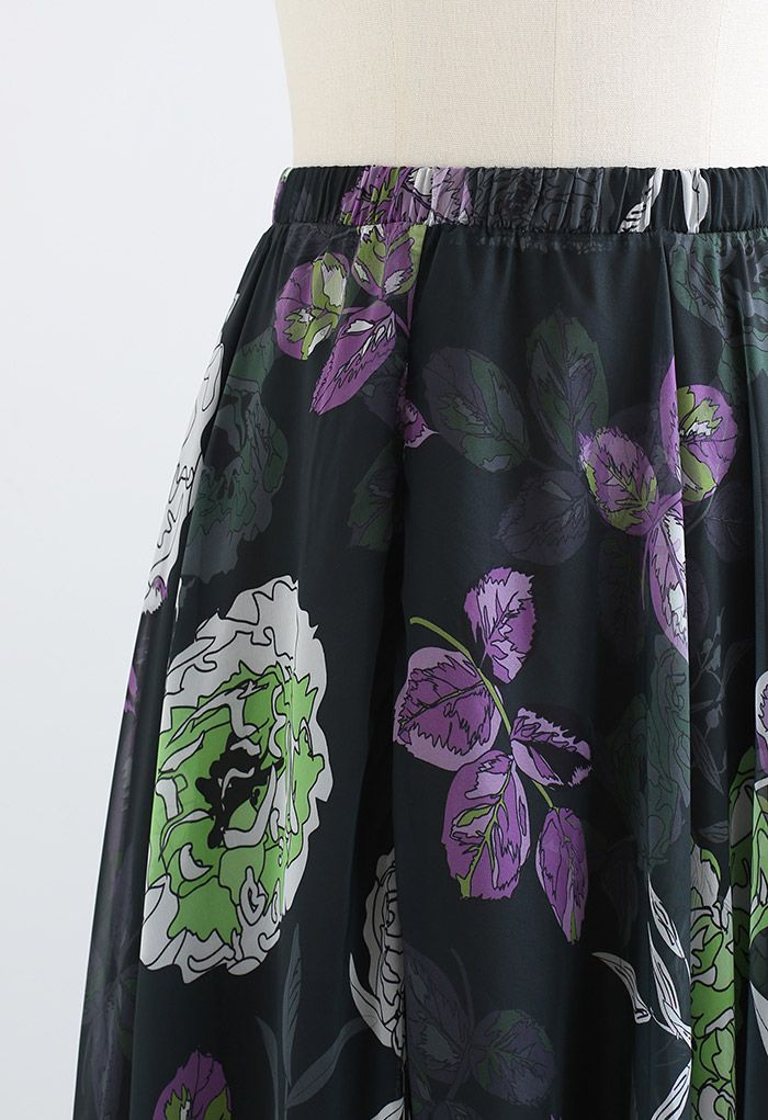 Color Sketch Blossom Chiffon Maxi Skirt