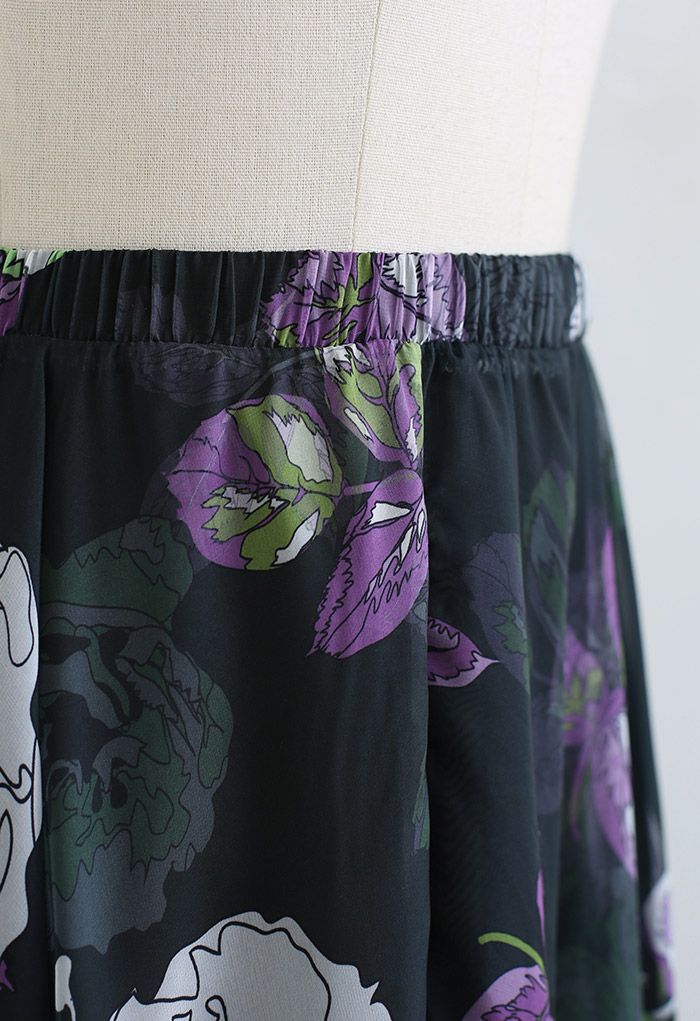 Color Sketch Blossom Chiffon Maxi Skirt