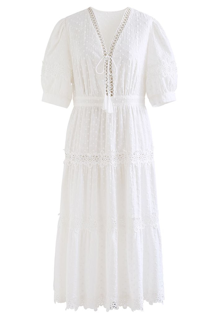 Flower Cutwork Embroidered Eyelet Midi Dress - Retro, Indie and Unique ...