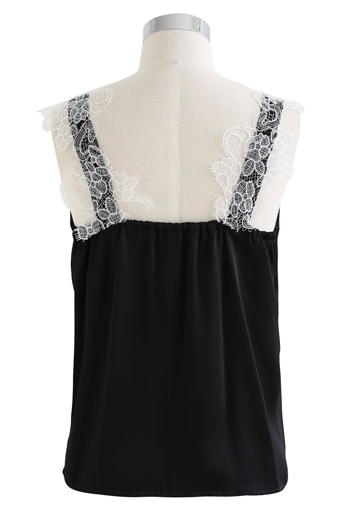 Floral Lace Satin Tank Top in Black - Retro, Indie and Unique Fashion