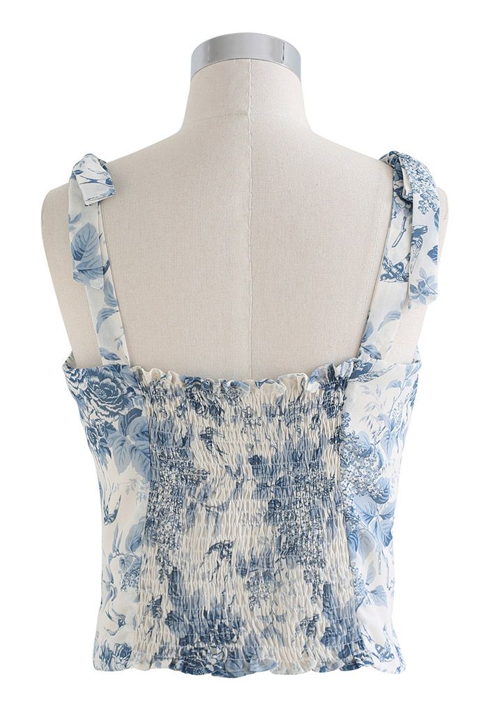 Swallow and Rose Printed Tie-Strap Top