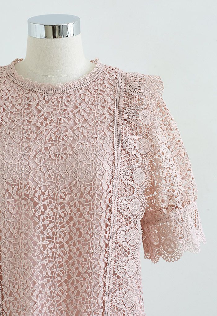 Floret Cutwork Scalloped Edge Crochet Top in Pink - Retro, Indie and ...