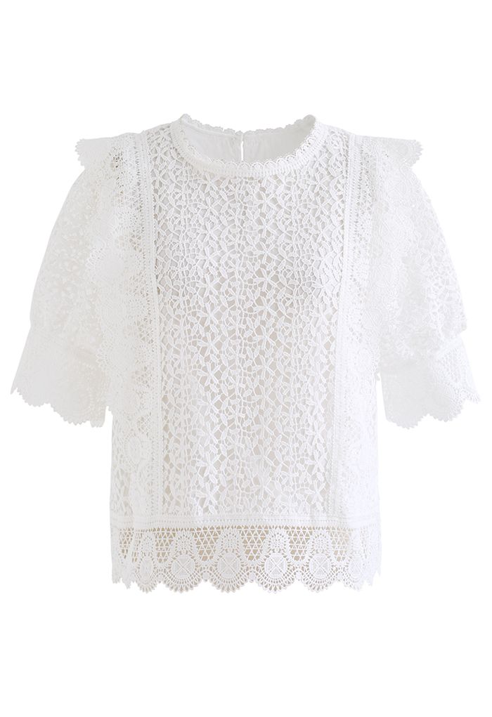 Floret Cutwork Scalloped Edge Crochet Top in White - Retro, Indie and ...