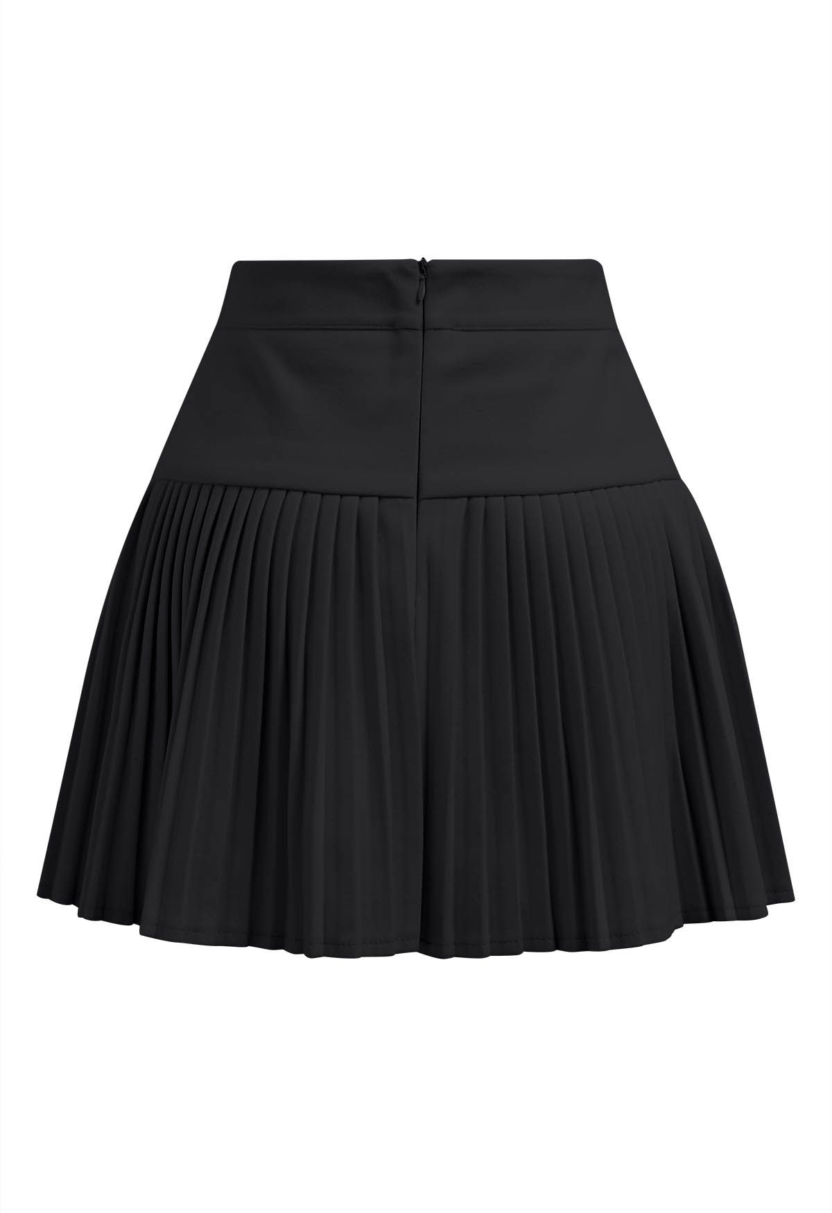 Golden Button Decorated Pleated Mini Skirt in Black