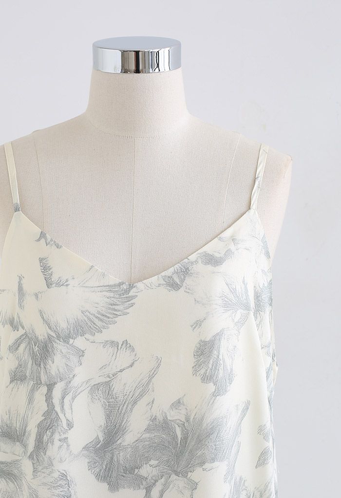 Inky Sketch Eagle Print Cami Dress in Light Yellow
