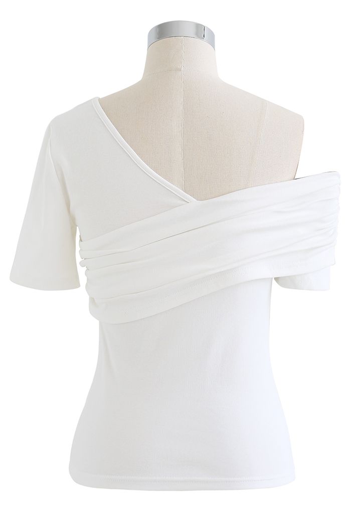 Oblique One-Shoulder Short Sleeve Top in White