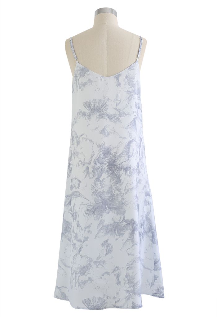 Inky Sketch Eagle Print Cami Dress in Light Blue