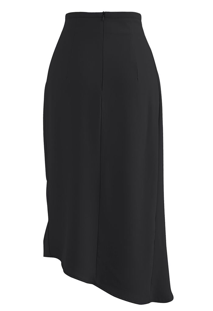 Side Ruched Asymmetric Pencil Skirt in Black