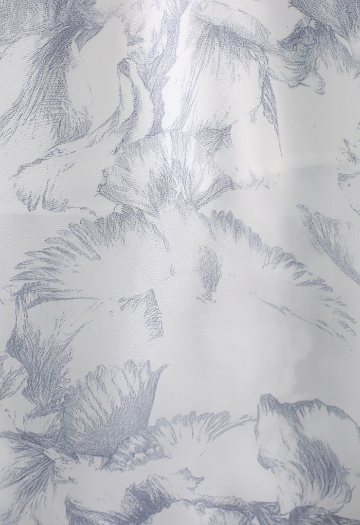 Inky Sketch Eagle Print Flare Midi Skirt in Light blue