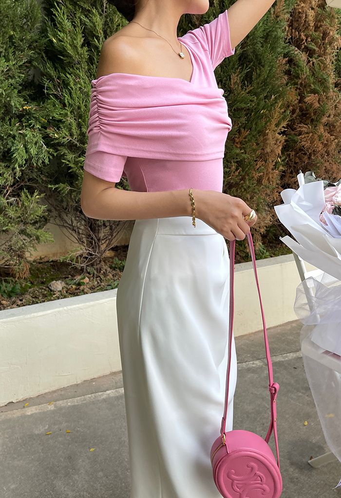 Oblique One-Shoulder Short Sleeve Top in Pink
