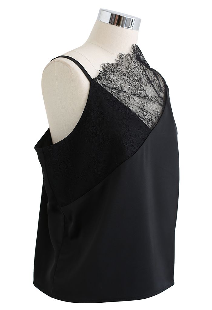 Nifty Lace Spliced Cami Top in Black