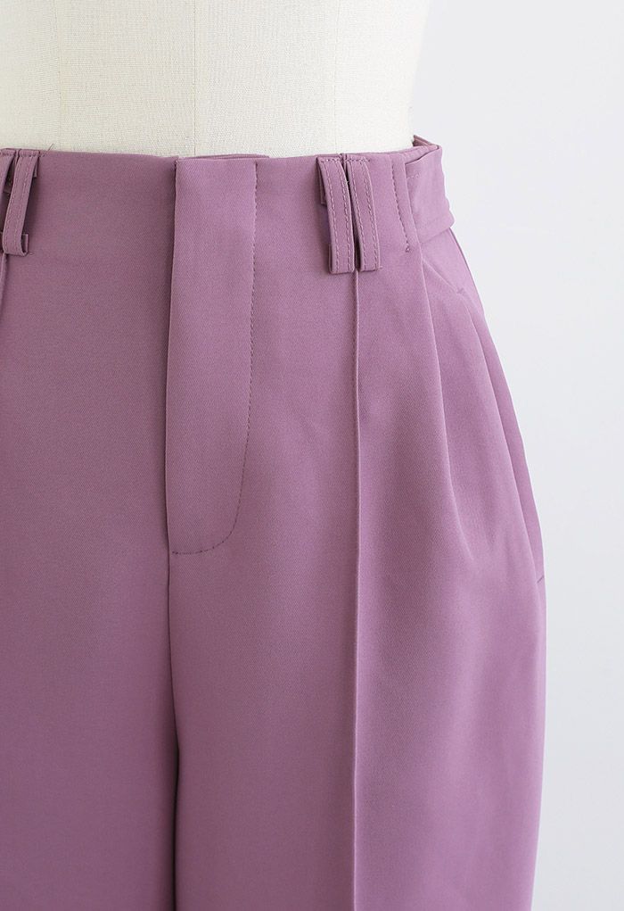 Simplicity Buttoned Waist Straight-Leg Pants in Purple