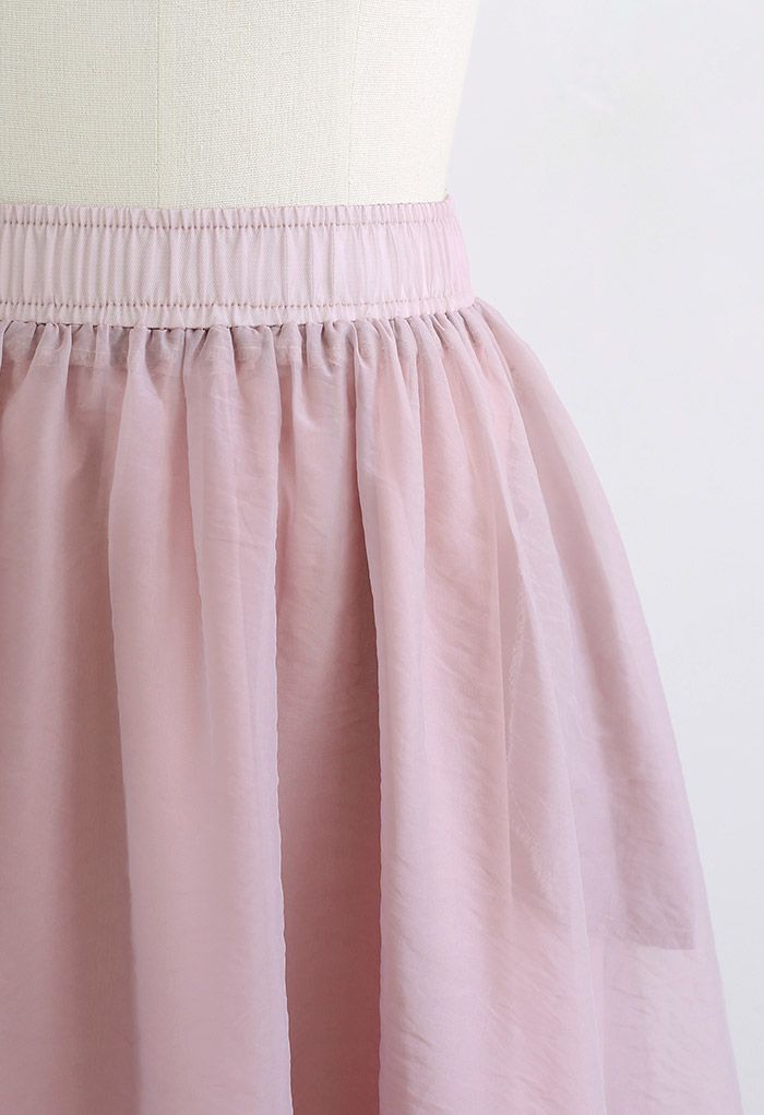 Pastel Color Organza A-Line Midi Skirt in Lilac