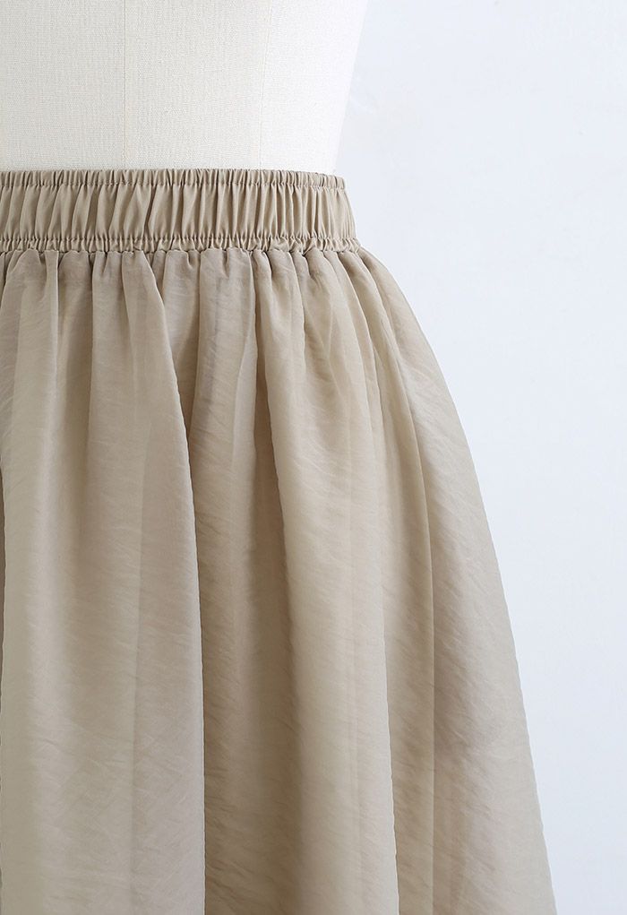 Pastel Color Organza A-Line Midi Skirt in Khaki