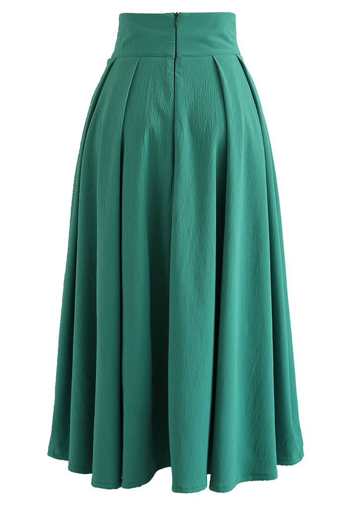 High Waist Button Down Textured Midi Skirt in Green - Retro, Indie and ...