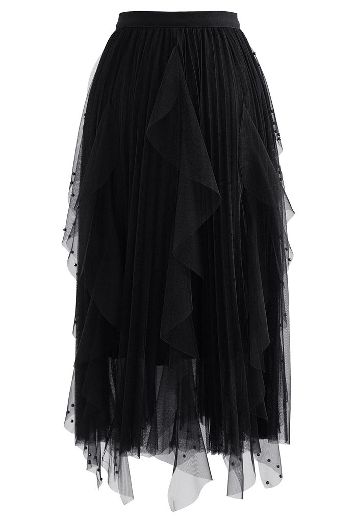Scattered Bead Decor Pleated Tulle Skirt in Black - Retro, Indie and ...