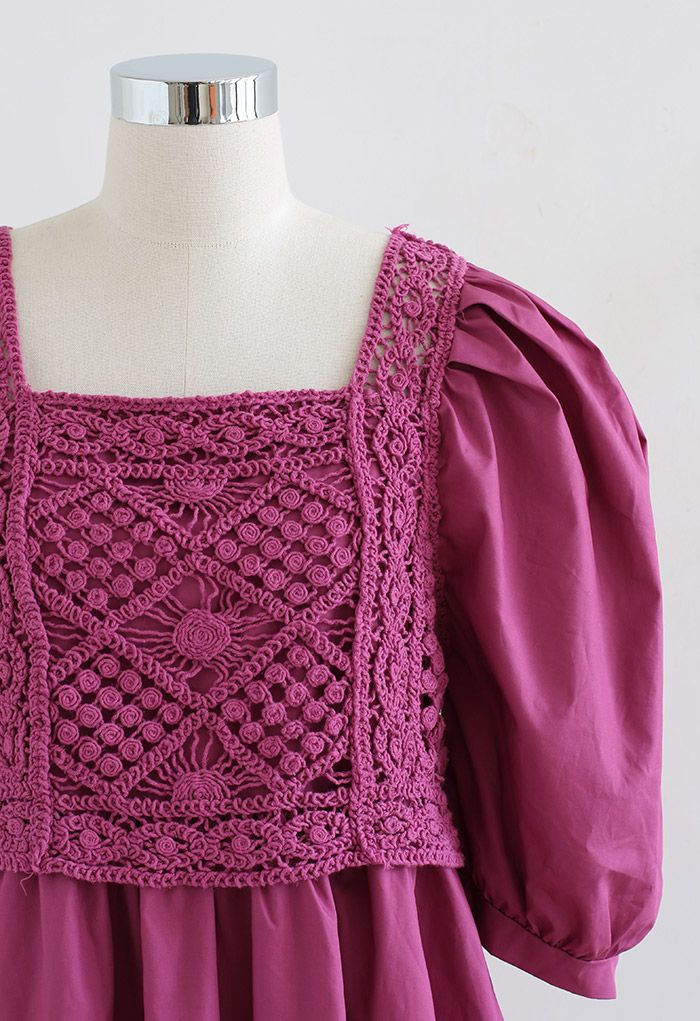 Crochet Spliced Bubble Sleeve Dolly Top in Magenta - Retro, Indie and ...
