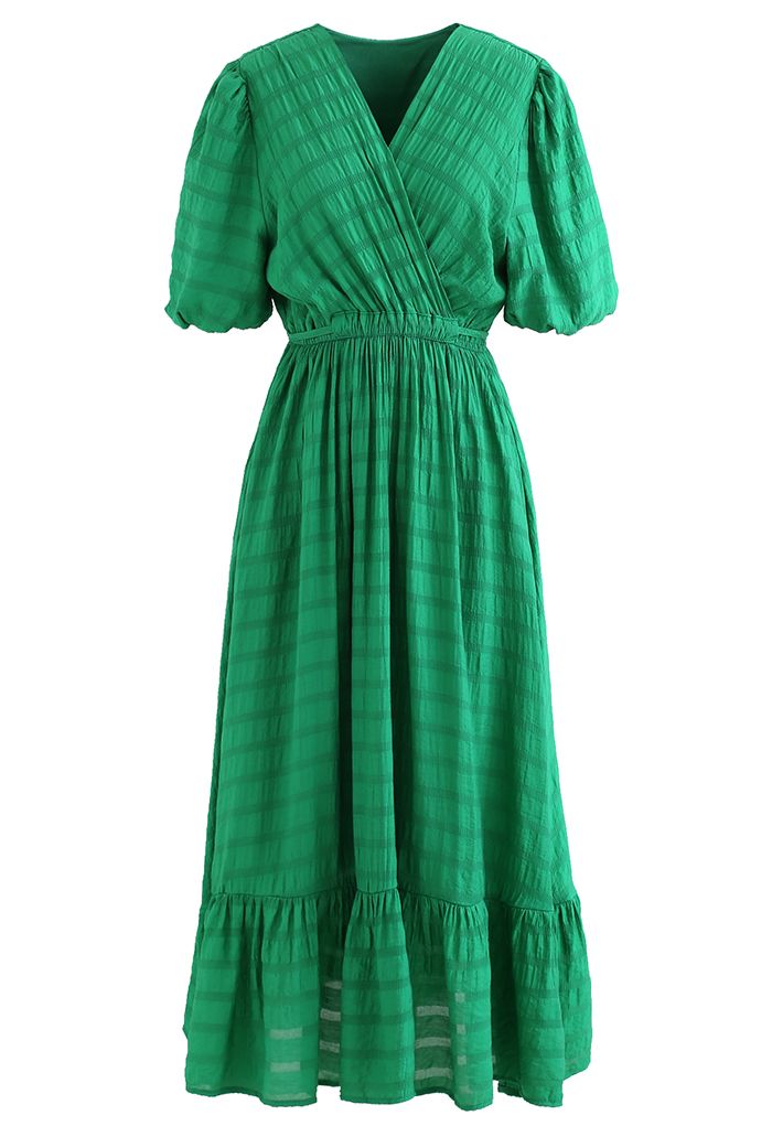 Check Pattern Belted Wrap Dress in Green - Retro, Indie and Unique Fashion