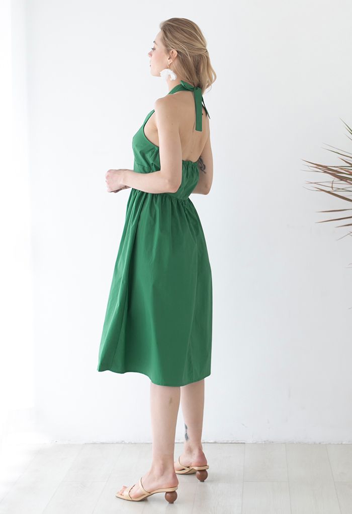Minimalist Halter Neck Midi Dress in Green