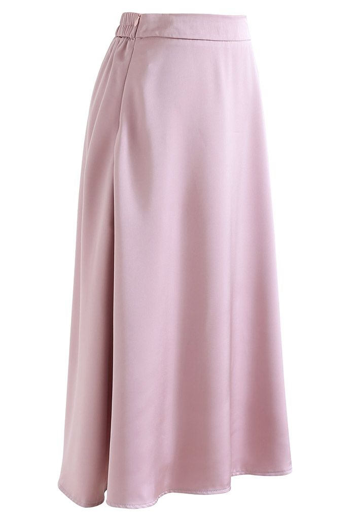 Glossy Airy Satin Midi Skirt in Pink - Retro, Indie and Unique Fashion