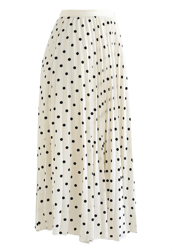 Dot Print Smooth Pleated Midi Skirt in Ivory - Retro, Indie and Unique ...