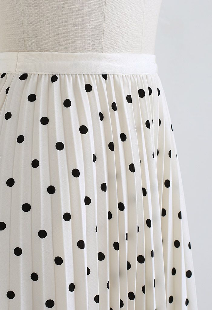 Dot Print Smooth Pleated Midi Skirt in Ivory - Retro, Indie and Unique ...