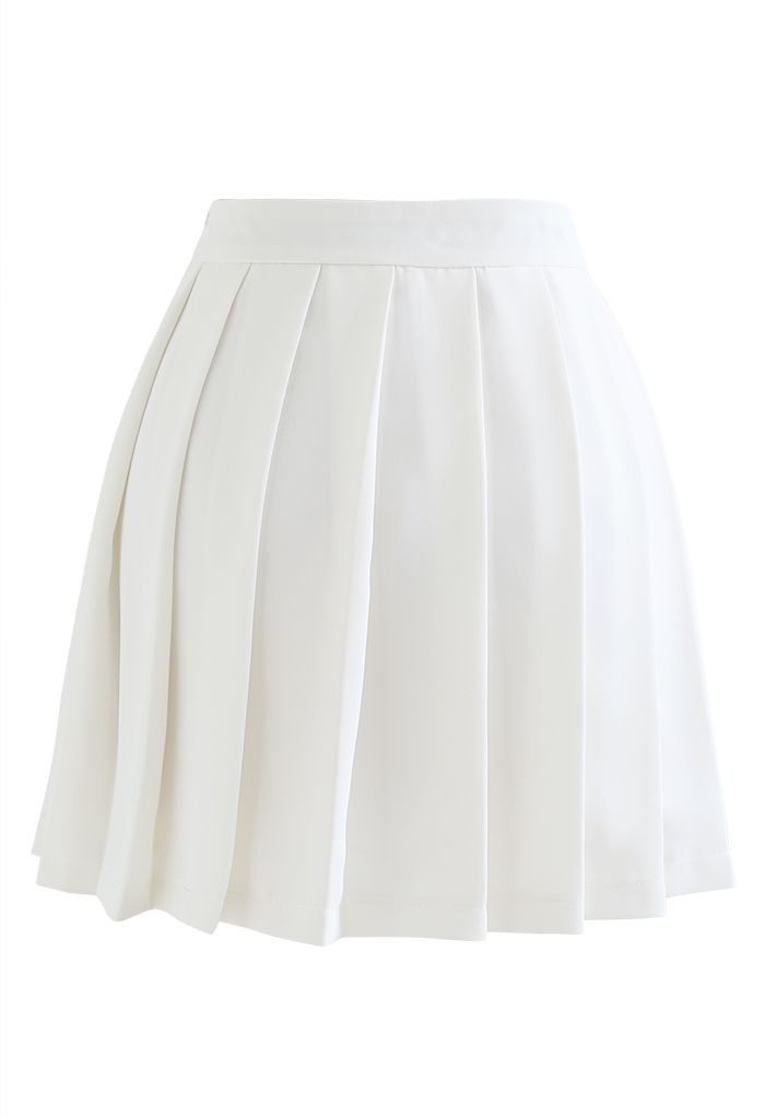 Buttoned Folded Waist Pleated Mini Skirt in White - Retro, Indie and ...