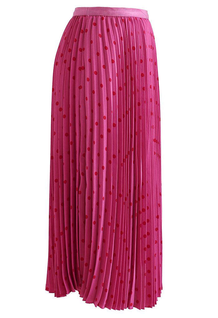 Dot Print Smooth Pleated Midi Skirt in Magenta