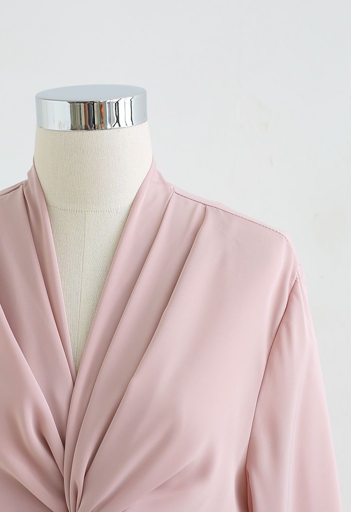 Crisscross Tie-Bow Satin Top in Pink