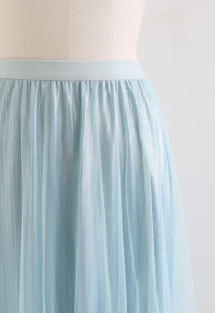 Pearlescent Lining Mesh Tulle Maxi Skirt in Mint