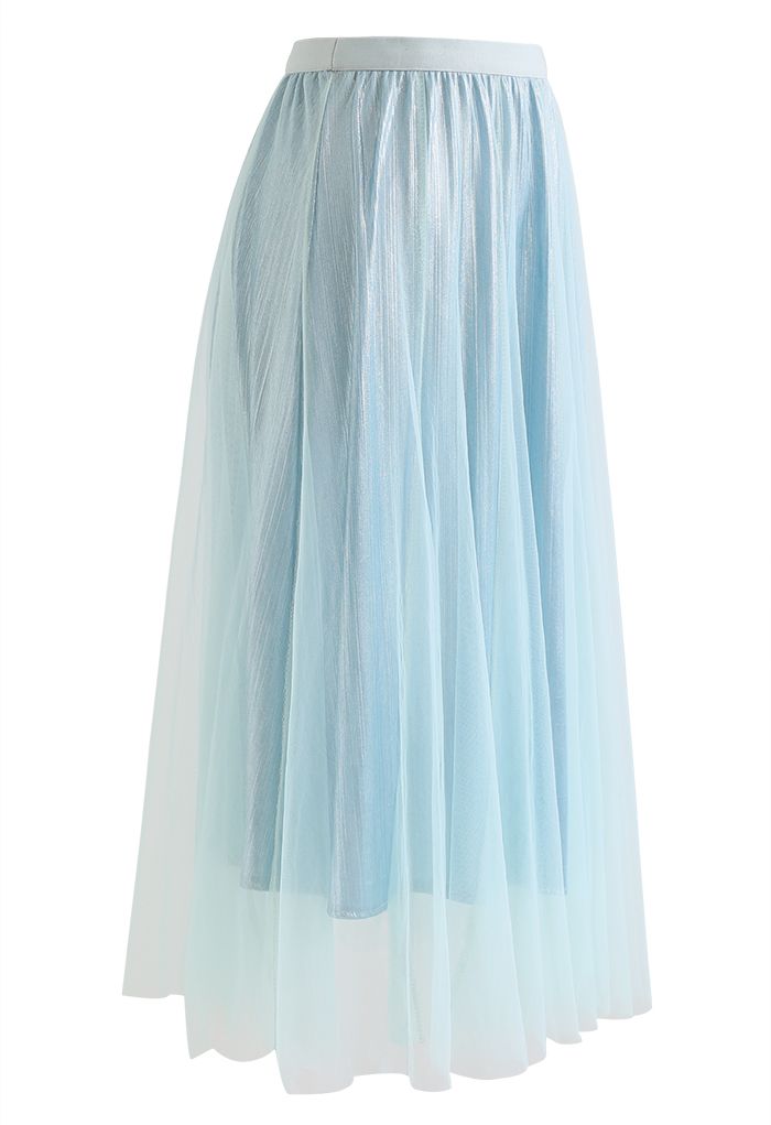 Pearlescent Lining Mesh Tulle Maxi Skirt in Mint