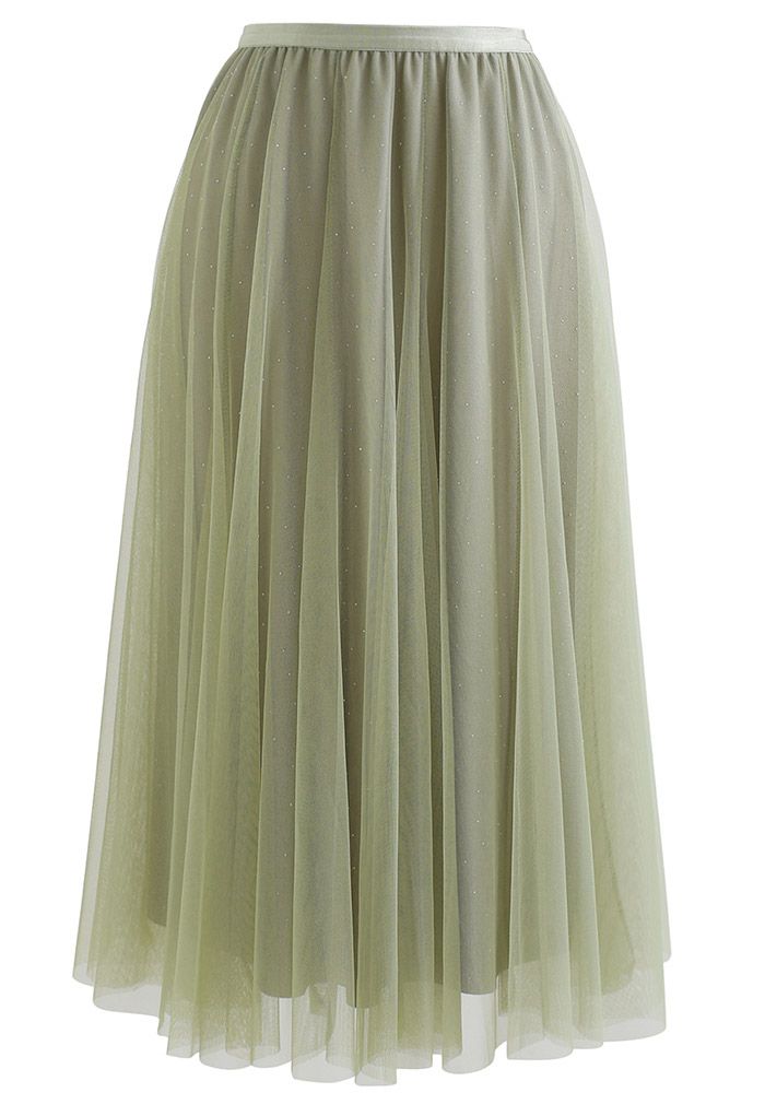 Rambling Crystal Decor Tulle Skirt in Pistachio - Retro, Indie and ...