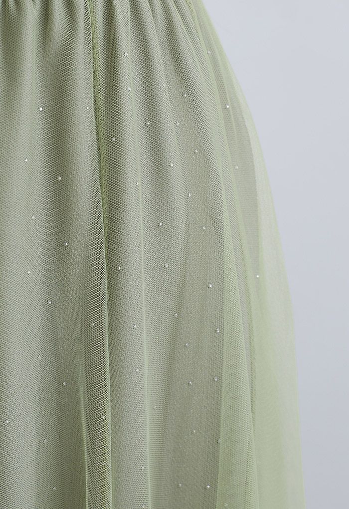Rambling Crystal Decor Tulle Skirt in Pistachio
