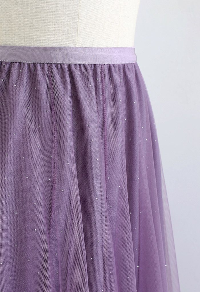 Rambling Crystal Decor Tulle Skirt in Purple