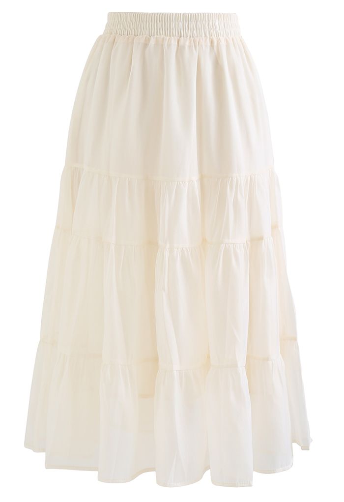 Airy Fairy Ruffle Hem Organza Skirt in Cream