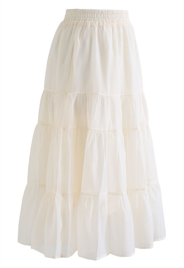Airy Fairy Ruffle Hem Organza Skirt in Cream - Retro, Indie and Unique ...