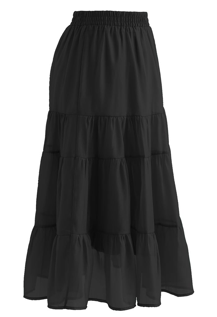 Airy Fairy Ruffle Hem Organza Skirt in Black - Retro, Indie and Unique ...