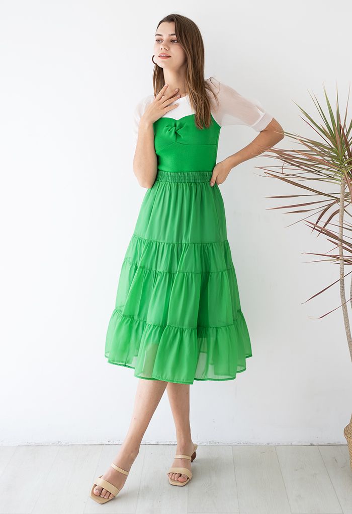 Airy Fairy Ruffle Hem Organza Skirt in Green