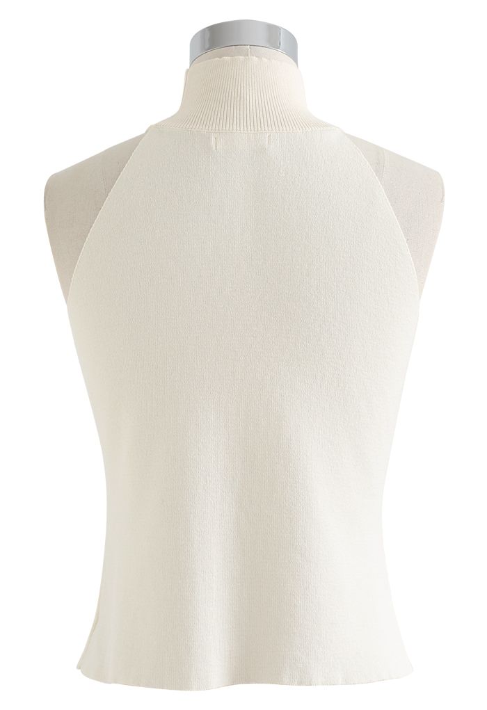Halter Mock Neck Fitted Knit Tank Top in Cream - Retro, Indie and ...