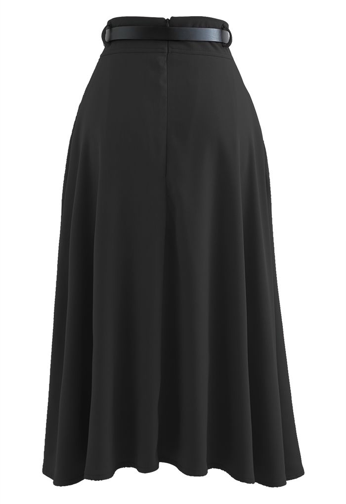 Heart Belt Pleated Pocket Midi Skirt in Black - Retro, Indie and Unique ...