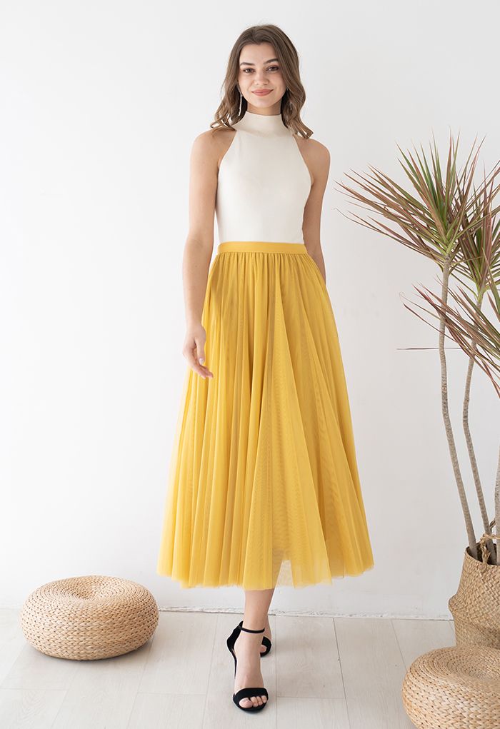 My Secret Garden Tulle Maxi Skirt in Yellow
