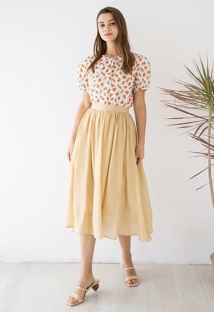 Simplicity Solid Color Textured Skirt in Mustard