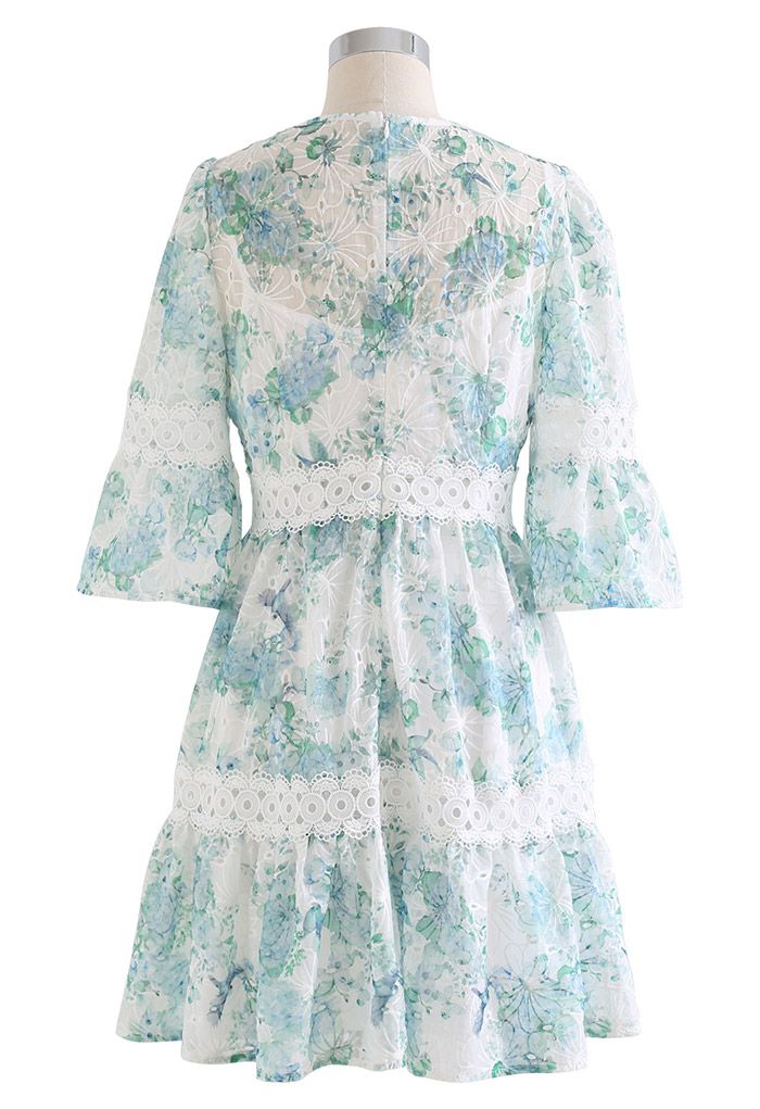 Glam Floral Embroidered Crochet Organza Dress in Mint - Retro, Indie ...