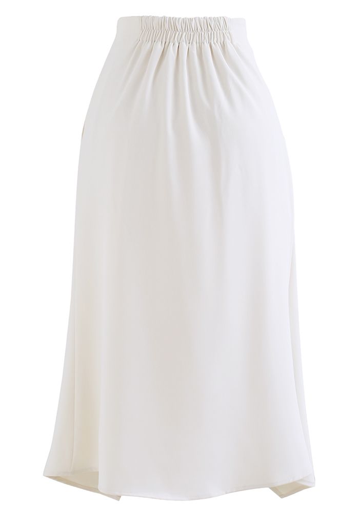 Side Ruched Flap Tulip Midi Skirt in Ivory - Retro, Indie and Unique ...