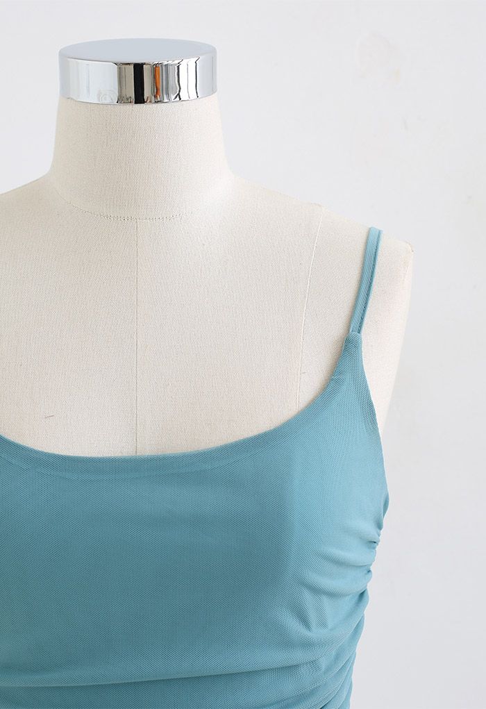 Ruched Soft Mesh Cami Top in Teal