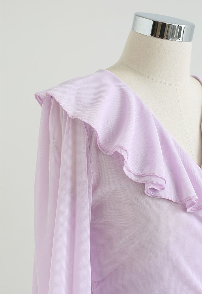 Ruffled Collar Tie-Waist Wrap Top in Lilac