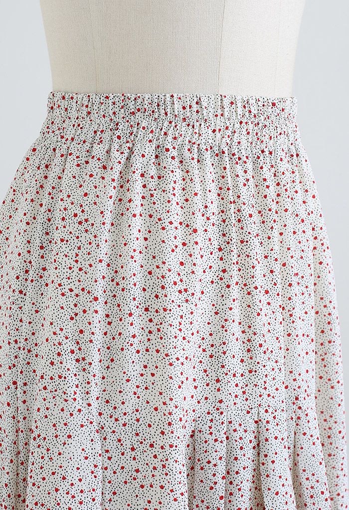Ditsy Spot Print Pleated Maxi Skirt in Ivory