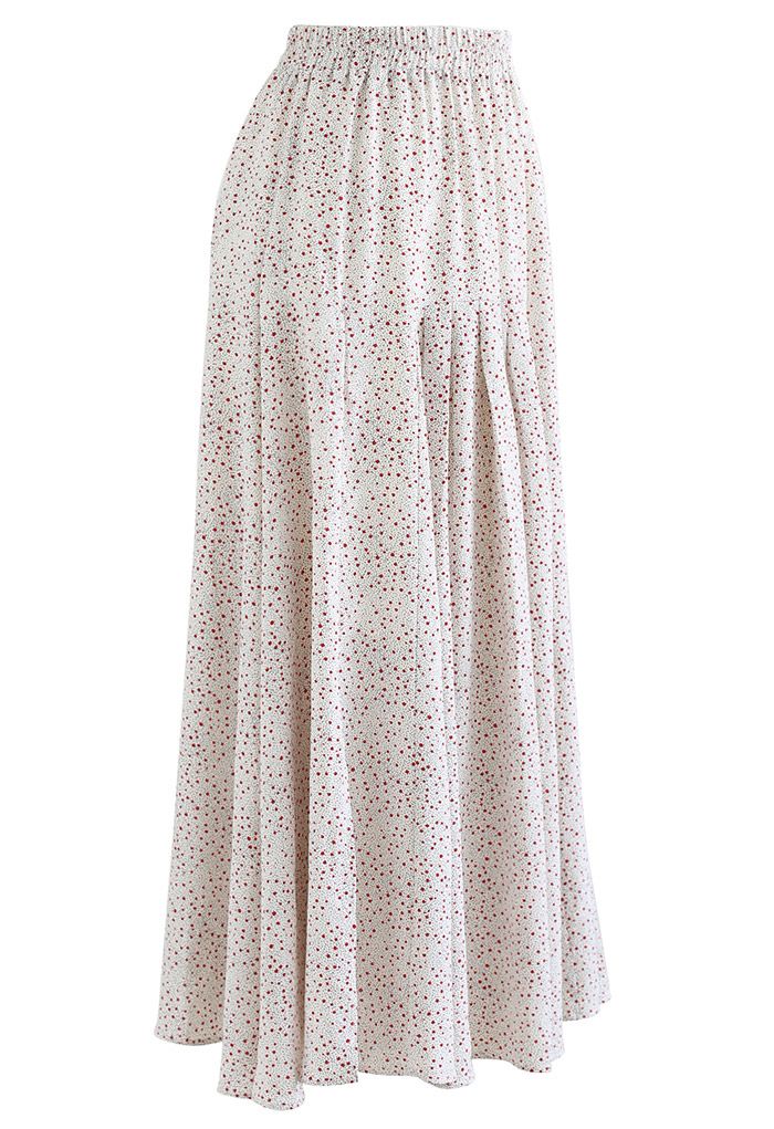 Ditsy Spot Print Pleated Maxi Skirt in Ivory - Retro, Indie and Unique ...