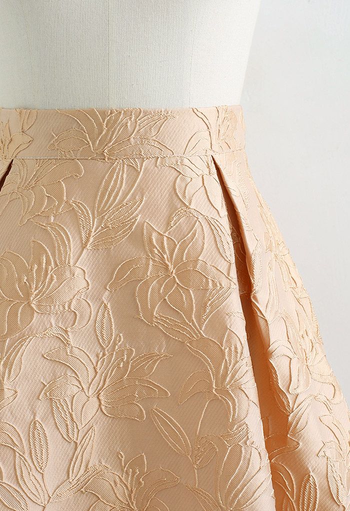 Lily Jacquard A-Line Midi Skirt in Apricot