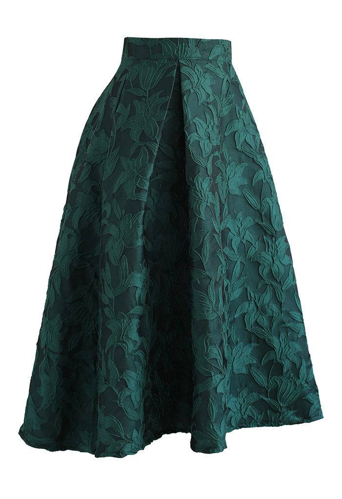 Lily Jacquard A-Line Midi Skirt in Emerald